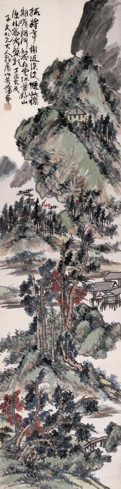 蒲华 丁未(1907年)作 深山红树 立轴